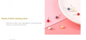 Detail view of multicolored S925 sterling silver pearl earrings in various elegant shades