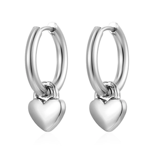 Boucles d'oreilles créoles cœur en acier inoxydable avec finition argentée polie