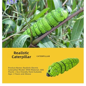 Detail view of electric caterpillar cat toy showing flexible segments and ABS material specs