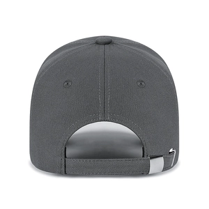 Deep grey cotton baseball cap rear view with silver metal adjustable buckle