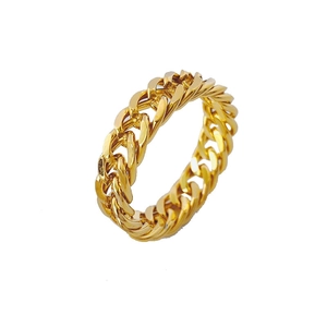Minimalist 18k gold plated Cuban link chain ring for women in a sleek polished finish