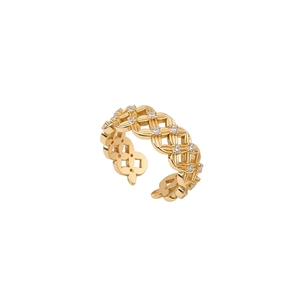 Bague ajustable plaquée or 18 carats avec design évidé et pierres en zircon