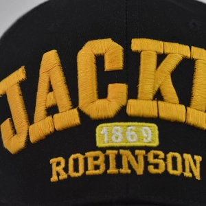 Casquette de baseball en coton noir avec broderie 3D jaune Jackie Robinson 1869