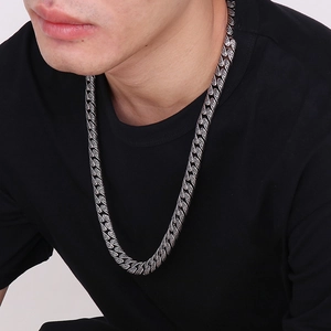 Men's punk silver chain necklace with vintage engraved patterns and heavy link design