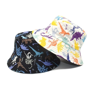 Unisex Cotton Bucket Hat With Dinosaur Whale Print Sun Protection Foldable Fisherman Cap For Outdoor Travel Casual Style