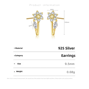 Macro detail of S925 sterling silver floral earrings with yellow zircon and marquise stones