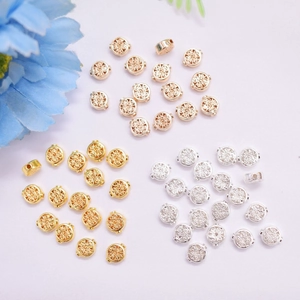 Hollow Copper Spacer Beads Gold Plated Floral Pattern DIY Jewelry Making Craft Supplies Loose Beads Accessory