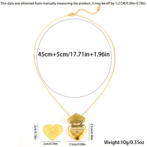 Detailed size specifications for 18k gold heart envelope locket necklace jewelry