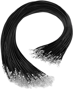 2mm black waxed cord necklace with silver lobster clasps and extension chains
