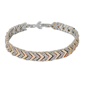 Two-tone chevron chain bracelet with gold plating and cubic zirconia inlays