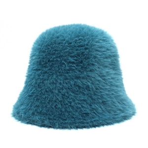 Cappello a secchiello in peluche verde acqua da donna in ecopelliccia spessa per l'inverno