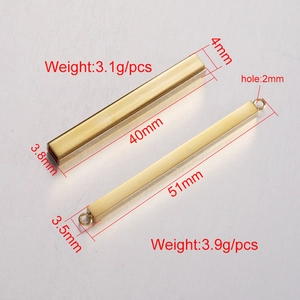 Titanium steel bar pendant accessories in gold finish with technical measurements