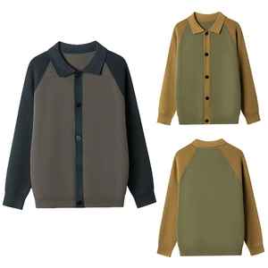 Heren Gebreid Vest Kleurblok Raglanmouwen Knoop Revers Casual Losse Trui Breigoed Voor Herfst Winter