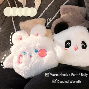 Cute plush rabbit and panda hot water bottle with soft embroidery and fuzzy texture