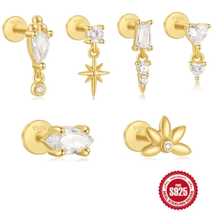 Cartilage Piercing Stud Earring With 925 Sterling Silver Earring Post Zirconia Star Heart Marquise For Women