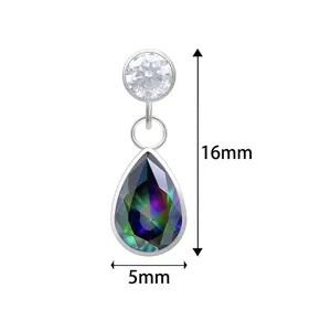 Orecchini in titanio F136 con pendente a goccia in cristallo aurora da 16mm x 5mm