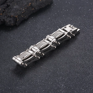 Industrial punk stainless steel mesh chain bracelet for men with secure folding clasp