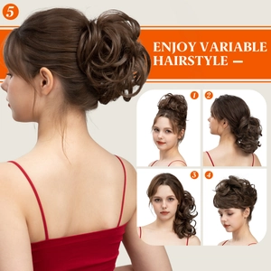 Chignon postiche brun pour femme avec peigne réglable pour divers styles de coiffure