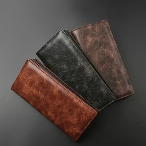 Carteras largas para hombre en cuero vintage con acabado de aceite en tres colores