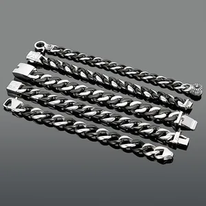 Bracelets gourmette punk pour homme en acier inoxydable avec maillons noirs et argent