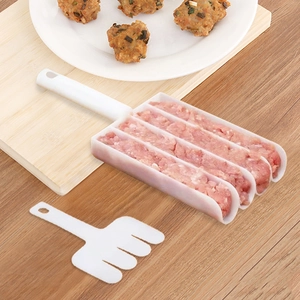 Manual 4-hole meatball maker mold set with scraper for kitchen cooking and shrimp balls