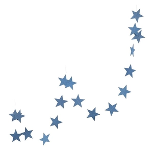 Blue glitter star garland hanging decoration for parties on white background