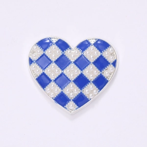 Blue and white checkered heart pendant with inlaid pearls for DIY jewelry making