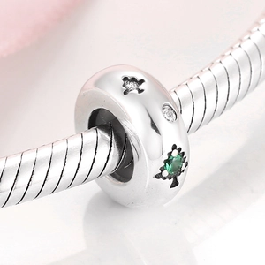 S925 sterling silver charm bead with green zircon flower for DIY jewelry bracelets