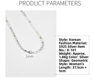 Detailed view of S925 sterling silver bead chain necklace with 37.5cm plus 5cm extension