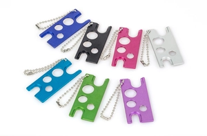 Set of 8 colorful aluminum essential oil bottle openers with beaded chain keychains
