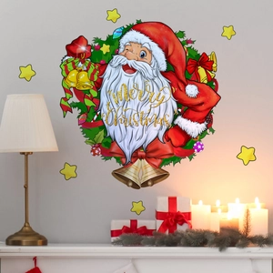 Sticker mural couronne du Père Noël festif pour décoration chaleureuse de maison