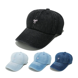 Women Denim Baseball Cap Washed Cotton Pink Bow Embroidery Korean Sweet Sun Protection Adjustable Outdoor Duck Tongue Hat