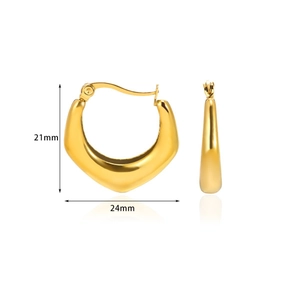 Polished golden U-shaped hollow stainless steel hoop earrings measuring 21mm by 24mm
