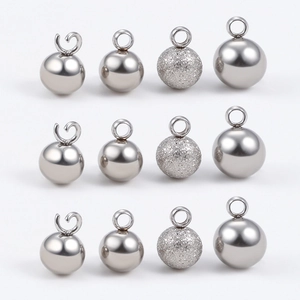Stainless Steel Round Ball Charms Frosted Polished Bead Pendants With Welded Ring For DIY Necklace Bracelet Jewelry Making