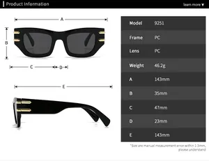 Tableau des tailles pour lunettes œil de chat incluant largeur de monture et spécifications