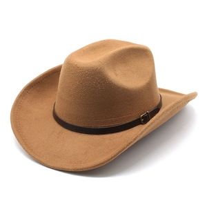 Western Cowboy Hat Wool Felt Wide Brim Vintage Style With Leather Belt Metal Buckle Fedora For Men Women