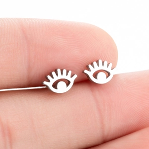 Evil Eye Stud Earrings 304 Stainless Steel Hollow Eyelash Geometric Minimalist Punk Style For Women Fashion Jewelry