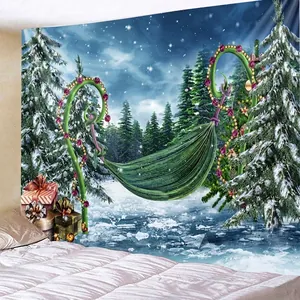 Tapisserie de Noël forêt d'hiver et cadeaux pour décoration murale de chambre à coucher
