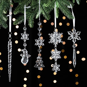 Christmas Tree Hanging Ornaments Transparent Acrylic Snowflake Icicle Pendants For Holiday Party Decor Nordic Style