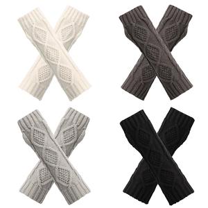 Diamond knit fingerless arm warmers in cream, coffee, grey, and black colors