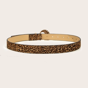 Chic leopard print belt for women with elegant gold metal buckle and beige leather inner