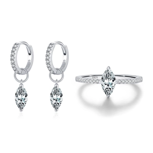 S925 sterling silver jewelry set featuring marquise cut moissanite ring and earrings