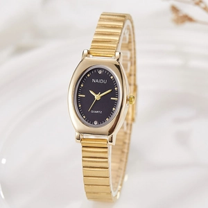 Elegant Oval Dial Quartz Watch Gold Alloy Metal Strap Waterproof Retro Style Simple Fashion Women Wristwatch