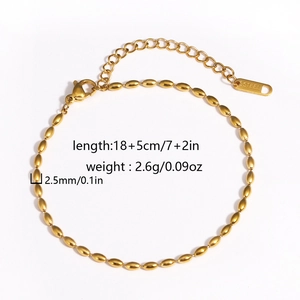 Bracelet chaîne à perles dorées en acier inoxydable avec rallonge et fermoir ajustable