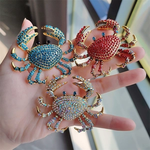 Crab Brooch Alloy Rhinestone Crystal Animal Shape Luxury Fashion Pins For Coat Apparel Decoration Women Men