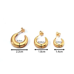 Boucles d'oreilles lune en acier inoxydable plaqué or 18 carats en trois tailles