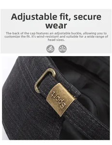 Close-up of vintage adjustable metal buckle with sport engraving on a flat top cap