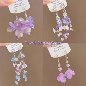 Resin Flower Tassel Dangle Earrings With Silver Earring Post Zircon Imitated Artificial Pearl Sweet Summer Jewelry For Women