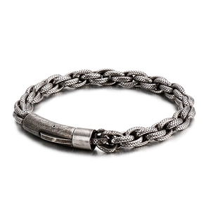 Vintage industrial stainless steel chain bracelet with textured finish and buckle clasp