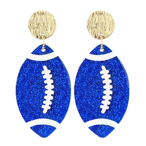 Orecchini a calcio glitterati blu con borchie in metallo dorato martellato per fan